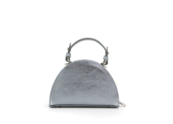 Structured Leather Chrome Silver Mini Jenna Taco Bag