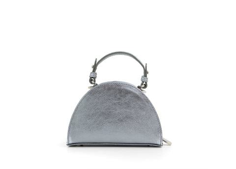 Structured Leather Chrome Silver Mini Jenna Taco Bag