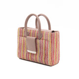 Structured Leather Pink Raffia Ella Mini Tote