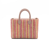 Structured Leather Pink Raffia Ella Mini Tote