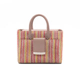 Structured Leather Pink Raffia Ella Mini Tote