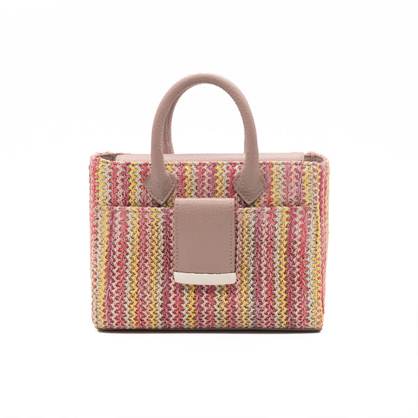 Structured Leather Pink Raffia Ella Mini Tote