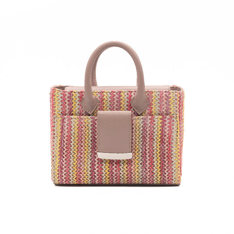 Structured Leather Pink Raffia Ella Mini Tote