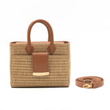 Structured Leather Tan Raffia Ella Mini Tote