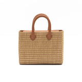 Structured Leather Tan Raffia Ella Mini Tote