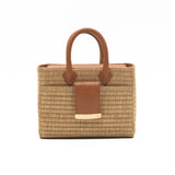 Structured Leather Tan Raffia Ella Mini Tote