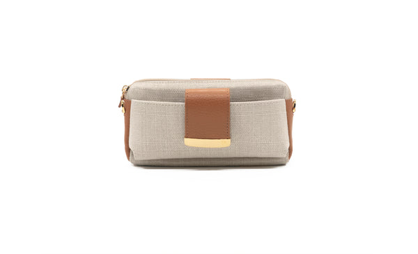 Textured Italian Leather Canvas Tan Gigi Pouchette