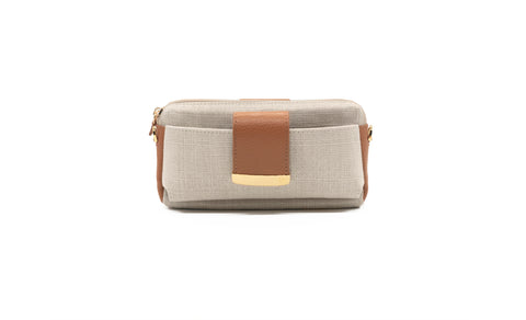 Textured Italian Leather Canvas Tan Gigi Pouchette