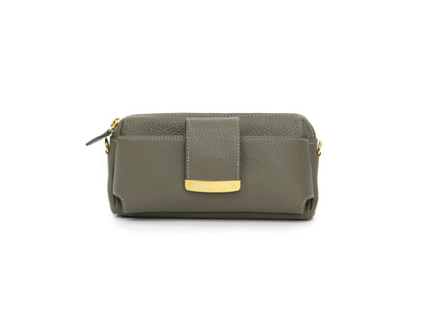 Textured Italian Leather Dark Taupe Gigi Pouchette