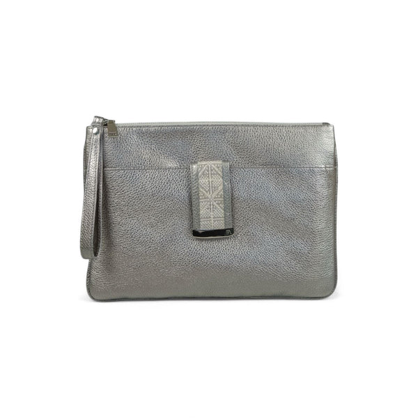 Textured Italian Leather JRD Chrome Silver Karla Pouch