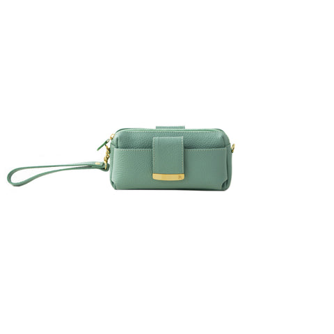 Textured Italian Leather Sage Green Gigi Pouchette