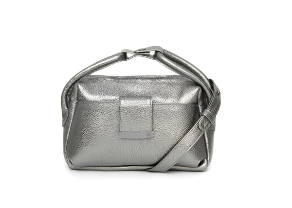 Textured Italian Leather Silver Chrome Gigi Tote Handbag