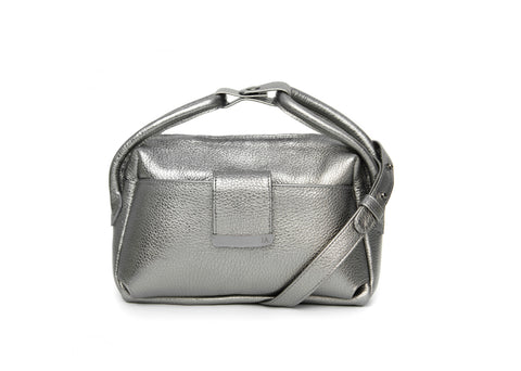 Textured Italian Leather Silver Chrome Gigi Tote Handbag
