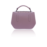 Antique rose mini Anabella tote in smooth box leather with a textured python flap and elegant top handle.