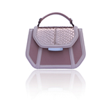 Antique rose leather mini Anabella tote with a metallic python flap, gunmetal logo plaque, and elegant top handle.