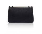 Black and cream textured calf leather Jeeda clutch with gold-tone hardware and a chic color-blocked design.