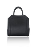 Black medium Sharon tote in textured calf leather with gold-tone hardware and structured top handles.