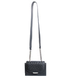 Black mini Jackie O shoulder bag in textured ostrich and calf leather with a silver chain strap and logo plaque.