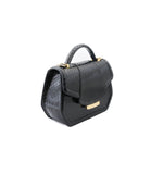 Mini Anabella tote in glossy black water snake leather with gold-tone hardware and a chic structured top-handle design.