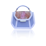 Blue leather mini Anabella tote with a multi-color python flap, gold-tone logo plaque, and structured top handle.
