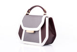 Bordeaux and grey calf leather mini Anabella tote with gold-tone hardware, structured flap, and elegant top handle.