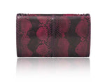 Cherry red and black python skin Jeeda clutch, 18cm wide, featuring a luxurious textured finish for a bold party look.