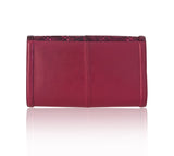 Cherry red lamb leather clutch with a textured python flap and elegant retro design, measuring 30cm wide for stylish essentials.