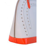 Structured cream calf leather tote with neon orange patent trim and silver-tone pointed stud detailing.