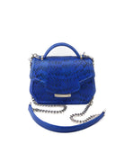 Electric blue matte meshed water snake mini Anabella tote with silver-tone hardware and a detachable chain strap.