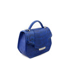 Electric blue matte meshed water snake mini Anabella tote with silver-tone logo plaque and structured top handle.