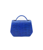 Electric blue matte meshed water snake mini Anabella tote with a structured silhouette and elegant top handle.
