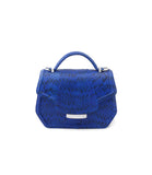 Mini Anabella tote in electric blue meshed watersnake with a silver-tone logo plaque and structured top handle.