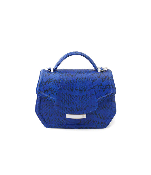 Mini Anabella tote in electric blue meshed watersnake with a silver-tone logo plaque and structured top handle.