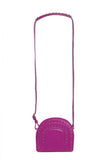 Fuchsia textured leather Thalia cross bag featuring gold-tone pointed studs, a top handle, and an adjustable shoulder strap.