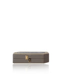 Kaki and cream leather Edith clutch featuring a gold-tone snake skin body and elegant designer logo fastening.