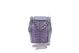 Lavender water snake mini bucket bag with silver-tone hardware, chunky chain handle, and detachable long shoulder strap.