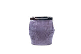 Lavender water snake mini bucket bag with silver-tone hardware and a sleek, textured exotic leather finish.