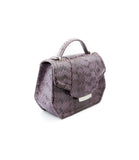 Lavender mini Anabella tote in textured watersnake leather with a silver-tone logo plaque and elegant top handle.