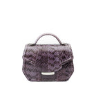 Lavender mini Anabella tote in textured watersnake leather with a silver-tone logo plaque and elegant top handle.