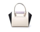 Ashley tote in cream and black textured leather with lilac accents, python-embossed handle, and silver-tone designer hardware.