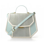 Mint Anabella tote in smooth leather and water snake skin with gold-tone hardware, detachable strap, and structured design.