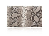 Natural black and white python skin Jeeda clutch, 18cm compact design with luxurious textured finish for day-to-night styling.