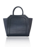 Navy Sharon medium tote in textured leather with stylish raffia-effect sides, gold-tone hardware, and carry handles.