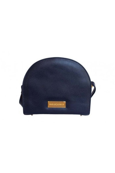 Navy textured leather Thalia crossbody bag with gold-tone hardware and signature designer plaque.