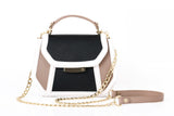 Mini Anabella tote in nude and black textured calf leather with gold-tone hardware, top handle, and detachable chain strap.