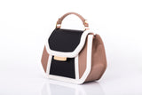 Nude and black textured calf leather mini Anabella tote with gold-tone hardware, front flap, and chic structured design.