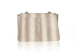 Pale yellow mini water snake shoulder bag with a textured finish, silver-tone chain, and elegant 20cm compact design.