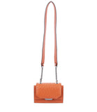 Papaya orange mini Jackie O shoulder bag in textured ostrich and calf leather with silver-tone chain and logo plaque.