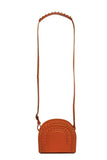 Papaya orange textured leather Thalia cross bag with gold-tone studs, adjustable strap, and elegant arched design.