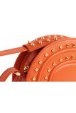 Papaya orange textured calf leather Thalia cross bag featuring gold-tone pointed studs and elegant hardware details.